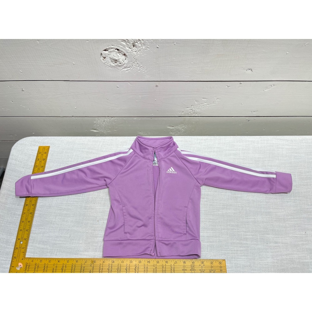 Adidas Girls Track Jacket Light Purple 3-Stripe Full Zip Athletic Sz 2T AG10346
